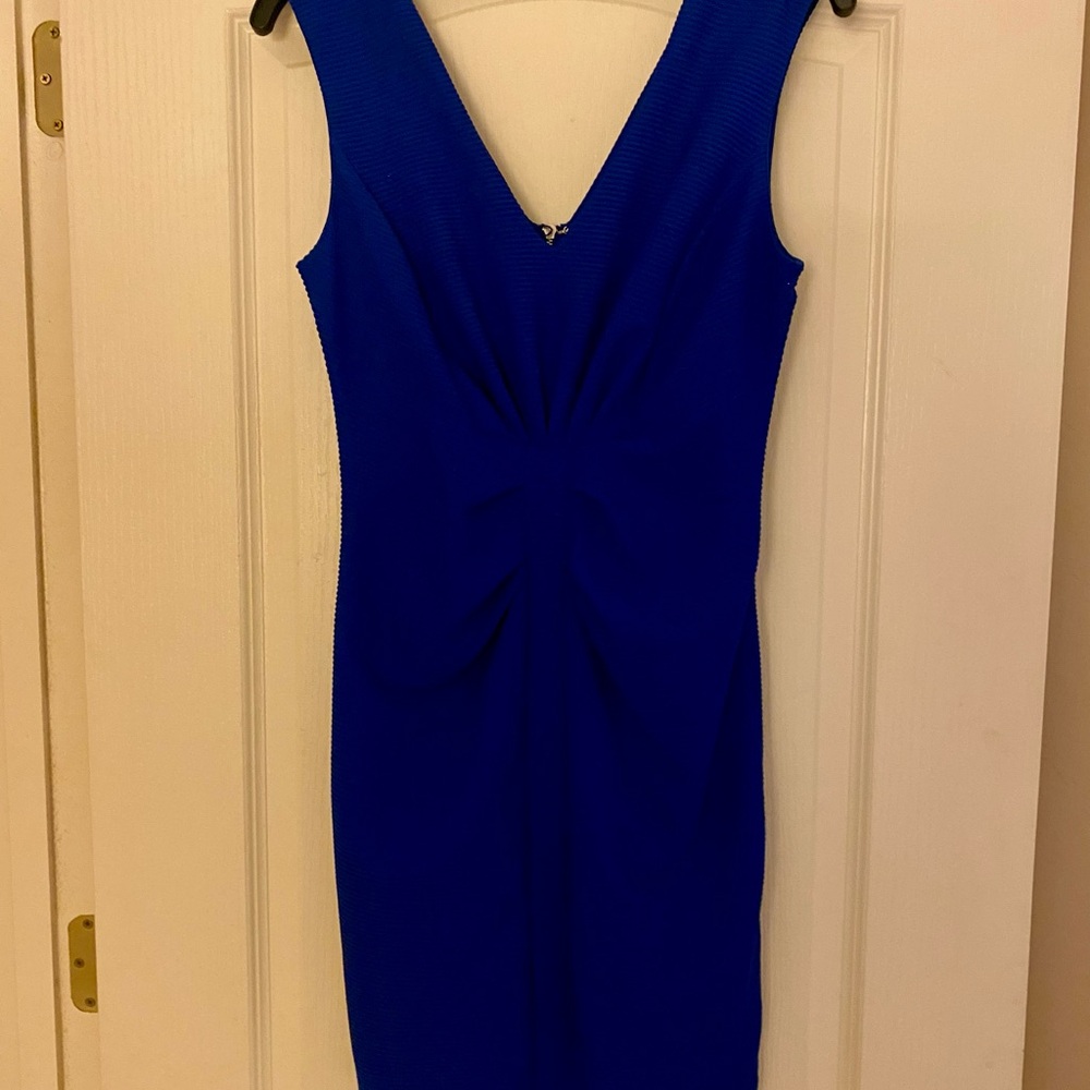 Express Blue Sheath Midi Dress V-Neck Sleeveless